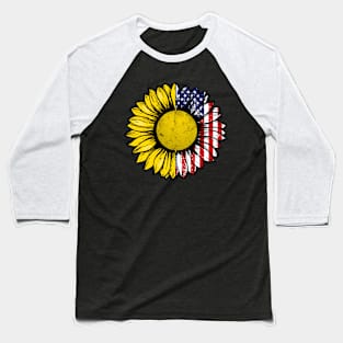 Sunflower American Flag Ping Pong Lover Gifts 4th Of July Baseball T-Shirt